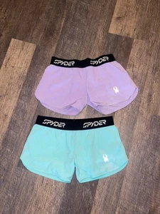 2 Spyder Shorts Womens Medium Lightweight Workout Activewear Casual Purple Aqua - Picture 1 of 4