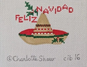 Charlotte Shaw FELIZ NAVIDAD Sombrero Handpainted Needlepoint Canvas CIB16 - Picture 1 of 2