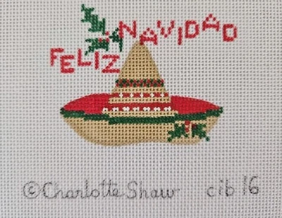 Charlotte Shaw FELIZ NAVIDAD Sombrero Handpainted Needlepoint Canvas CIB16 - Image 1 of 2