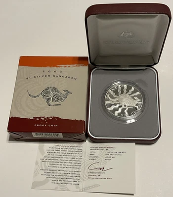 2002 $1 Australia Kangaroo 1oz Fine Silver Frosted Uncirculated Coin w/ OGP COA - Image 1 of 4