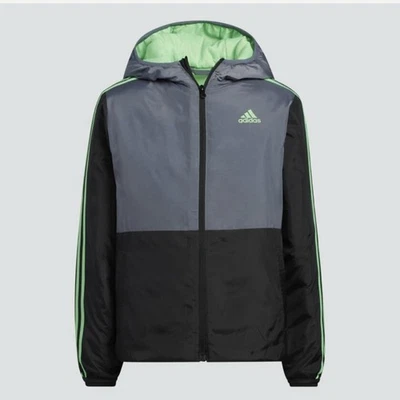 Adidas Boys Color Block Green Black Grey Insulated Jacket Size Medium Winter - Image 1 of 4