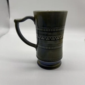 Wade Irish Porcelain Shamrock Beer Mug Blue Green Glaze Harp Handle Ireland Made - Picture 1 of 7
