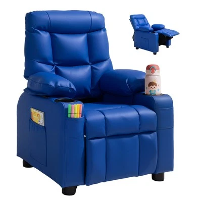 Silla reclinable para niños sofá de cuero PU reclinable para niños pequeños con portavasos y bolsillo Foto 1 de 4