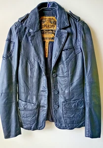 Preowned - Ladies Black Leather 3 Button Superdry Jacket  Size Small - Picture 1 of 16