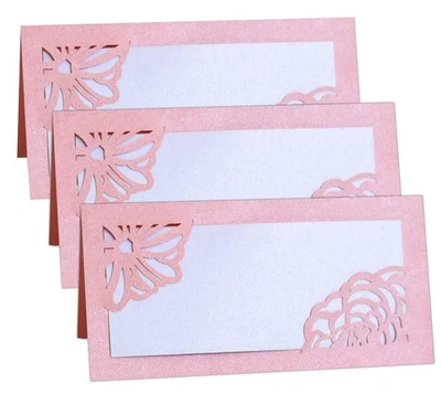 Laser Cut Rose Place Cards Pink Tented Name Card Folded Cards Blank Cardstock... - Image 1 of 4