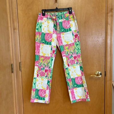 Pantalones capri de colección Lilly Pulitzer con retazos florales con cuentas para mujer talla 4 rosa verde Foto 1 de 4