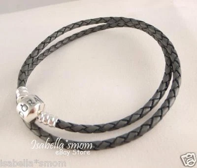 Neu Original Pandora Grau Leder/Silber Anhänger Doppel Armband 13.8 "~ 35 - Bild 1 von 3