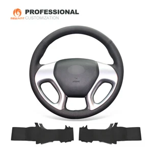 Schwarze echtes Leder Auto Lenkrad Abdeckung für Hyundai ix35 2010-2016 - Bild 1 von 10