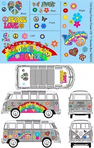 1/24 Water Decals for VW Samba Bus T1 Hippy Peace Love Power Flower Decal TBD972 - Picture 1 of 1