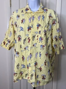 Vtg Benetton Short Sleeve Button Front Shirt Women's Size Medium People Print - Picture 1 of 9