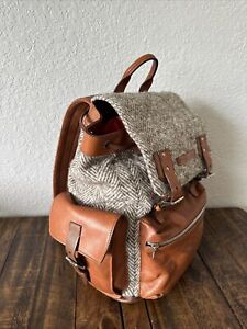 Brunello Cucinelli Backpack Men’s TWO-TONE Herringbone Design - Leather & Wool