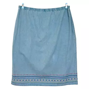 Embroidered Floral Midi Jean Skirt Women 3X Cottage Boho Hippie Y2K Denim & Co - Picture 1 of 9