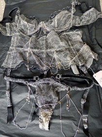 Agent Provocateur Soiree 34D bra waspie thong silver chains gold thorns crystals