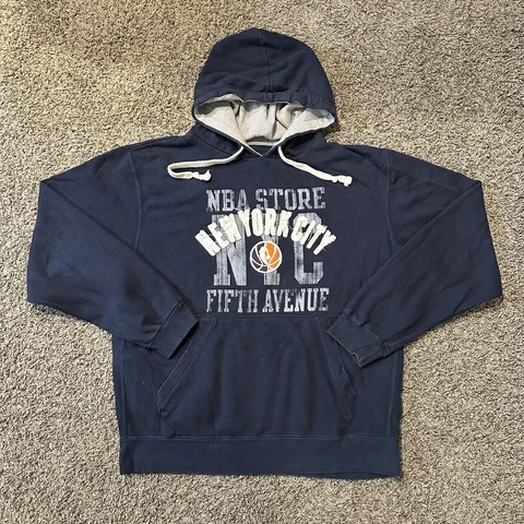 New York Knicks Hoodie Mens XL NBA Store Sweatshirt Blue Thermal Fifth Avenue Cover