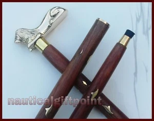 Designer Cane Vinatge GiftLion Solid Brass Handle Wooden 3 Fold Walking Stick  - Picture 1 of 4