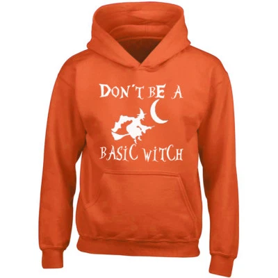WHITE Logo Don't Be Basic Witch Unisex HOODIE Halloween Hoodie Halloween Boo  - Image 1 of 2