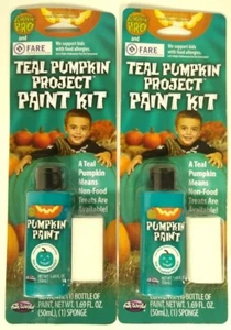 Lot Of 2 New Teal Pumpkin Project Paint Kits With Sponge NON-FOOD TREATS . - Picture 1 of 3