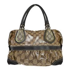 GUCCI GG Pattern Crystal Hand Bag Coating Canvas Leather Beige Brown 02FA236