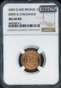 2009-D Birth & Childhood Cabin Lincoln Cent NGC MS68 RD SMS Quality - Picture 1 of 2