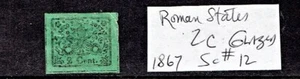 1867 ROMAN STATES ITALY 2b Blk on Green GLAZED IMPERF Sc#12 Used Scarce! ^ - Picture 1 of 1