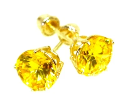 Aretes de cuarzo limón creados en laboratorio de 6 mm de oro amarillo macizo de 14K Foto 1 de 4