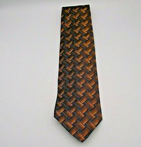Woodward Men's Necktie Brown Blue Black Basket Weave Pattern Silk 57" x 4"