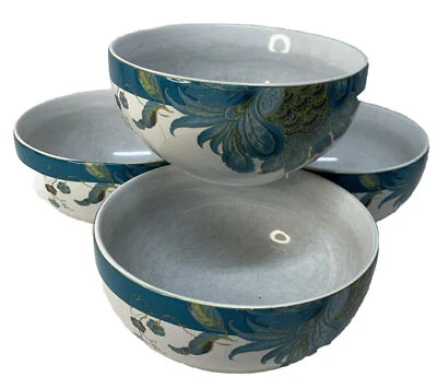 LOTE: (4) 222 Fifth Eliza Teal 5,5" 5 1/2" tigelas redondas de sopa de cereais - Imagem 1 de 4