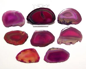 Pink Agate Slice Collection Gift Set 8pc free Stand - Exact Set Shown 65mm+ (10) - Picture 1 of 1