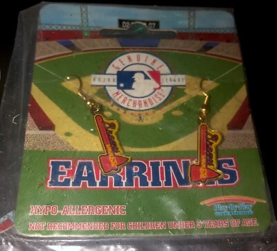 1998 Vintage MLB Atlanta Braves Collectible Earrings In Original Packaging *New* - Image 1 of 2