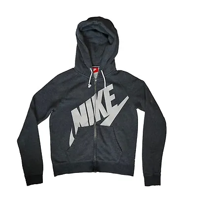 NIKE Hoodie Full ZipRed Tag Gray Sweatshirt Jacket Spell Out Logo Size M • 12.49€