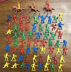 Vintage Cowboy And Indian Figures Made In China 2 Inch 68 Piece Lot 3 HorsesUsed - Picture 1 of 8