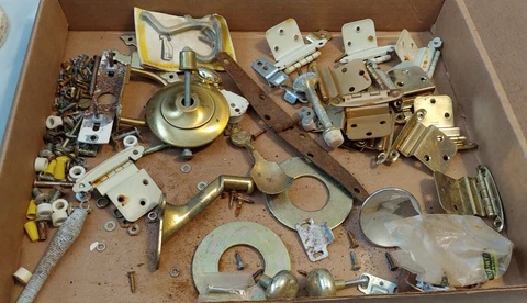 Mixed Lot of Vintage Hardware cabinet  window  Hinges screws etc. brass Cover