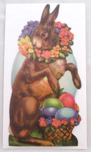 Viktorianische Jahrhundertwende Osterkarte Hase Kaninchen mit bemalten Eiern #Grc047 - Bild 1 von 2