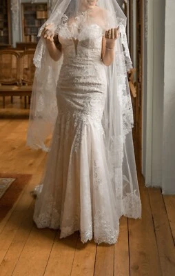 Brautkleid Meerjungfrau (Mermaid) Größe 36 S mit einem Schleier - Bild 1 von 4