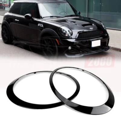 2pcs Black Headlight Light Frame Trim For BMW Mini Cooper R55 R56 R57 2008-2015 - Image 1 of 4