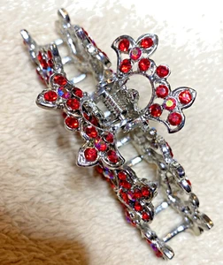 Haarschmuck Klemme rote Kristalle klassisch Gun Metal silberfarben neu - ohne Etikett Vintage - Bild 1 von 12