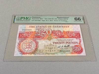 Guernsey 20 Pounds P-51a* ND(1980-89)  PMG 66 EPQ *Replacement* - Image 1 of 4