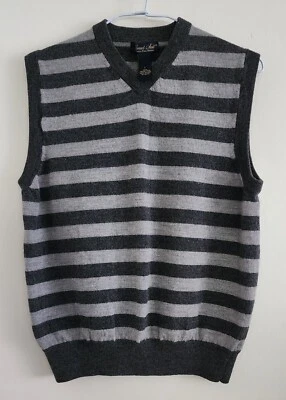 Garret Scott мужской свитер жилет в полоску серый экстра тонкий мериносовой шерсти пуловер размер L - Изображение 1 из 4