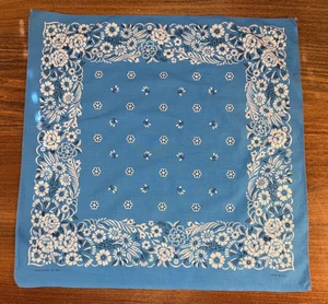 Pañuelo Bandana Vintage Azul Blanco Borde Floral RN 14193 - Imagen 1 de 5