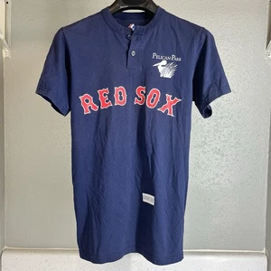 Maglietta Vintage Majestic MLB Boston Red Sox Henley Adulto Piccola Blu Jersey Tee - Foto 1 di 6