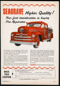 Camión de bomberos Seagrave 1957 foto anuncio impreso vintage - Imagen 1 de 7