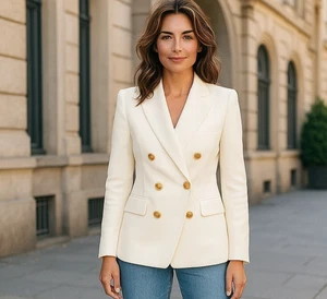 Pierre Balmain Tailored Elfenbein Blazer Damen 34 2 Goldknöpfe Preppy Old Money - Bild 1 von 20