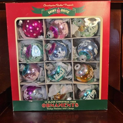 2017 Radko Shiny Brite 11 Christmas Ornaments 2" Flocked Multicolor 1 Pink Dots - Image 1 of 4