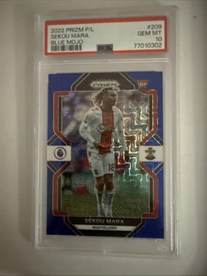 2022 Panini Prizm Premier League Sekou Mara RC Prizms Blue Mojo #8/25 PSA 10 - Image 1 of 4