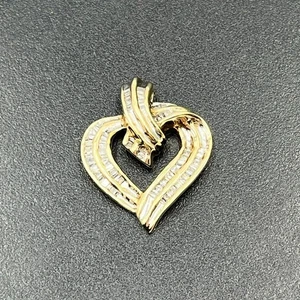 Designer Vintage 10k Yellow Gold .50CTTW Baguette Diamond Heart Pendant  - Picture 1 of 15