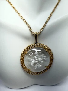 VTG Crown Trifari Zodiac Pendant Necklace Aquarius Merman 24" signed - Picture 1 of 7