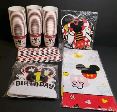 Mickey Mouse 1st Birthday Party Supplies Centerpieces Cups Photo Props Tablecove - Image 1 of 4