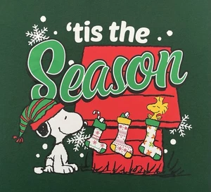 Peanuts T Shirt Sz Medium Holiday Christmas 'tis the Season Green M Snoopy - Picture 1 of 6
