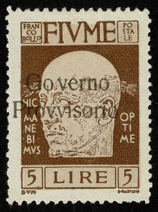 Fiume Italy Stamp Scott#146 5Lire Provisional Mint H OG Well Centered - Picture 1 of 2
