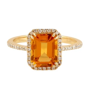 Anillo de diamantes citrinos de oro amarillo de 18k joyería hecha a mano para mujer - Imagen 1 de 5